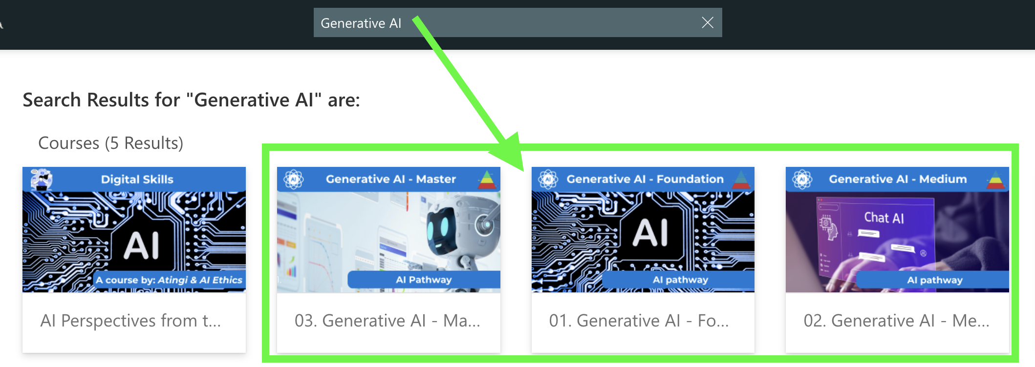 Desktop: Search results showing the 3 courses
